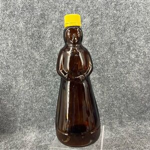 Vintage Mrs Butterworth's Amber Brown Glass Syrup Bottle W/Plastic Cap Lid 10”